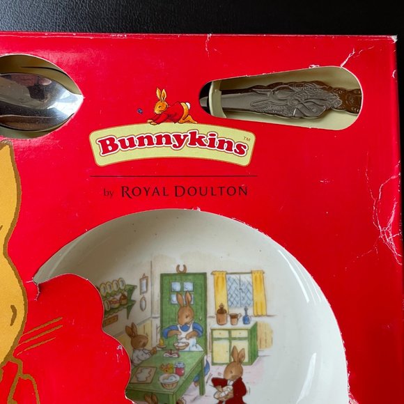 Vintage Bunnykins Royal Doulton Set Bone China bowl & spoon-NEW in box - Picture 4 of 10